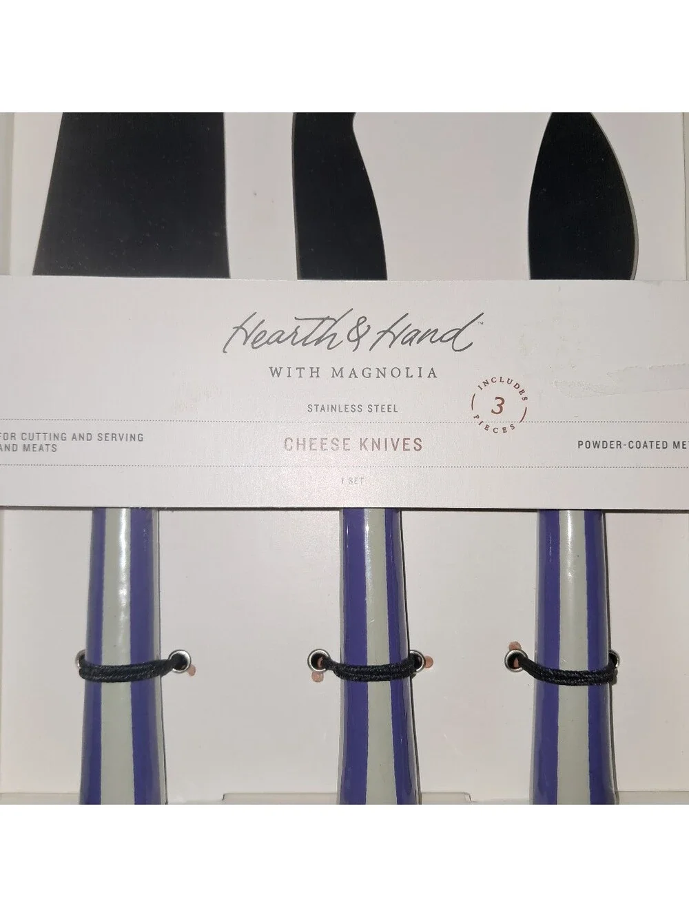 Hearth & Hand NWT 3-Piece Cheese Knife Set Stainless Steel Striped Handle